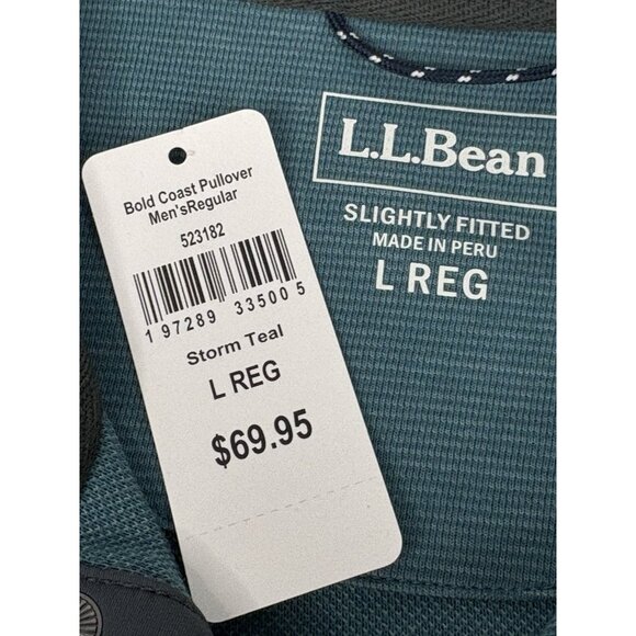 NWT LL Bean Bold Coast Pullover Men’s Large Regular Storm Teal Snap 523182 - Picture 7 of 12